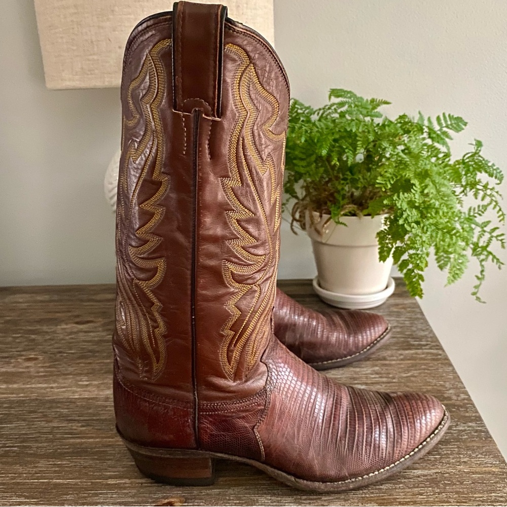 Vtg Justin Lizard Western Cowboy Boots Mens 9 D Brown - Picture 5 of 12